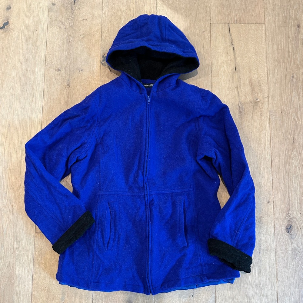 Weathertamer Women's Jacket Full Zip Hooded Blue Black Lined Size M